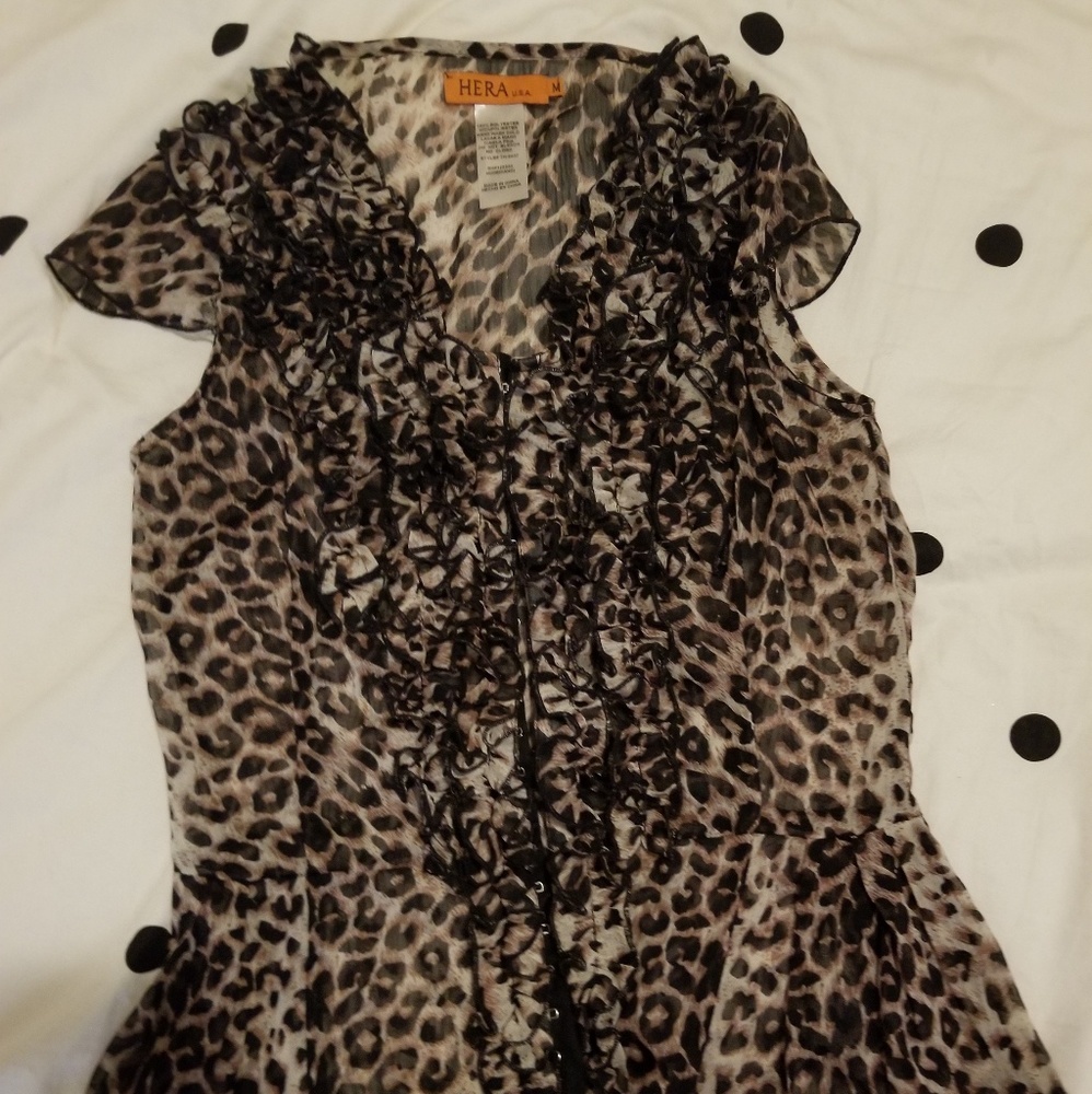 Leapard mesh peplum top